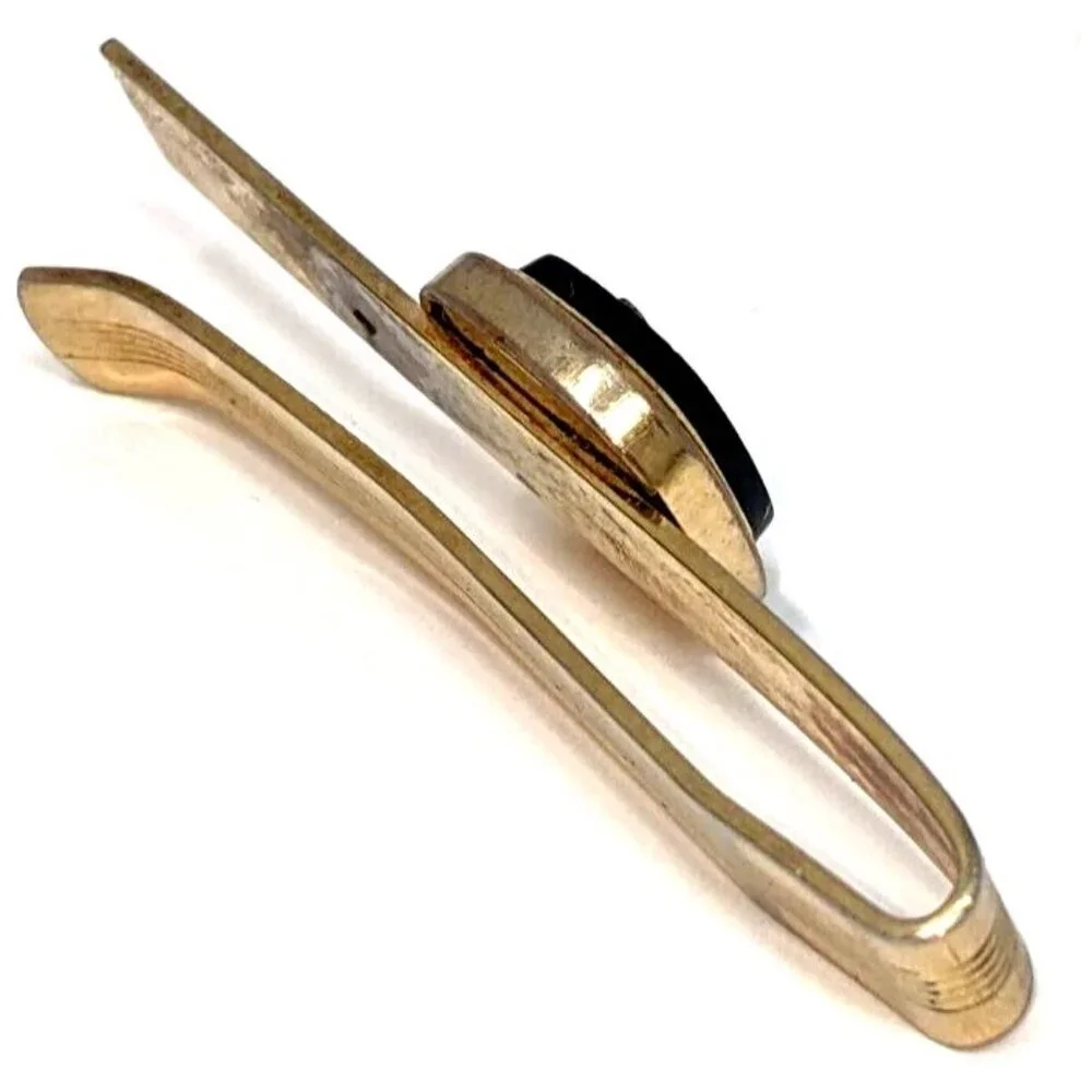 Vintage Freemason G Compass Square Money Tie clip Gold Tone Black Blue enamel